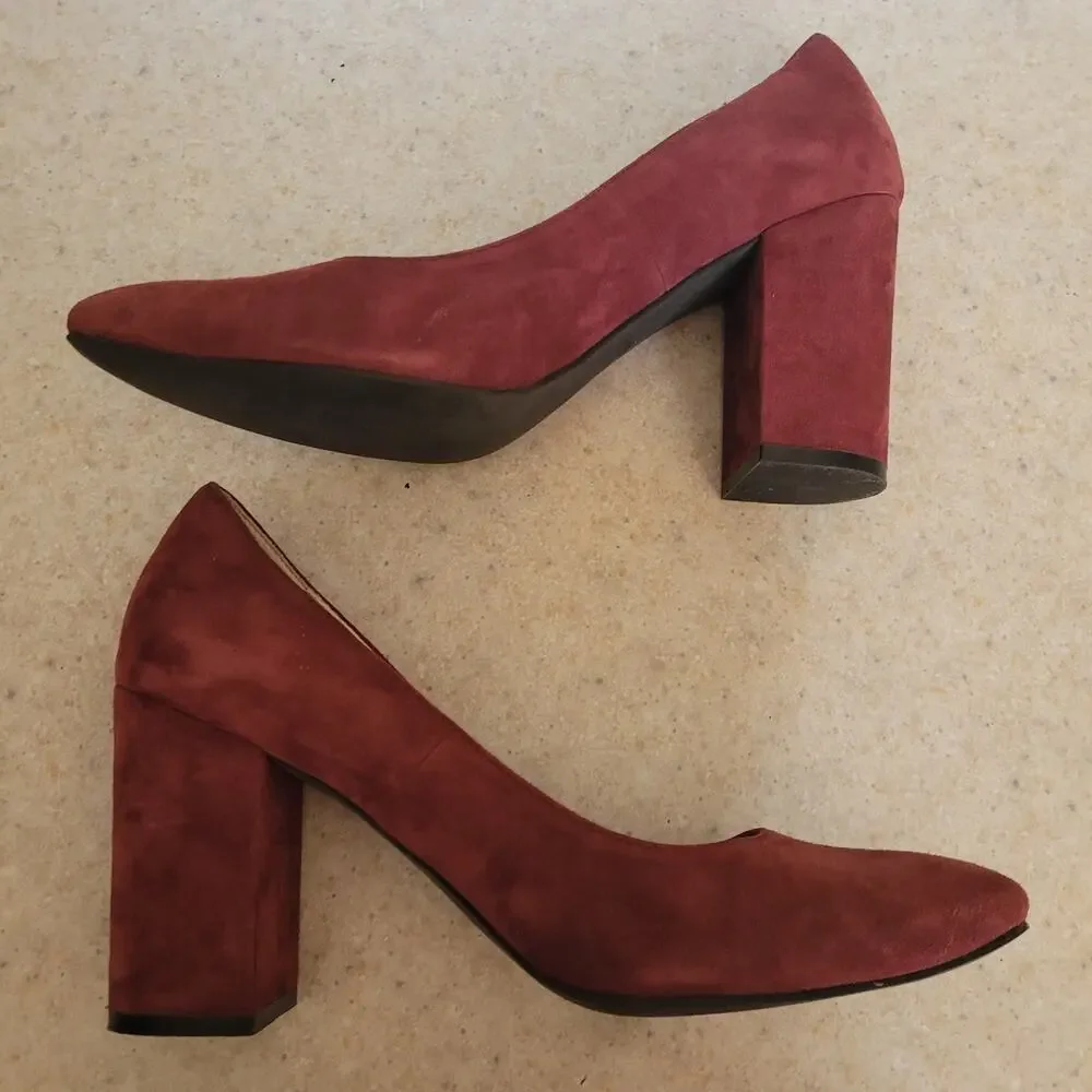Cole Haan Alanna Grand.OS Pumps 9.5 Tawny Port Suede Block Heel Burgundy Red